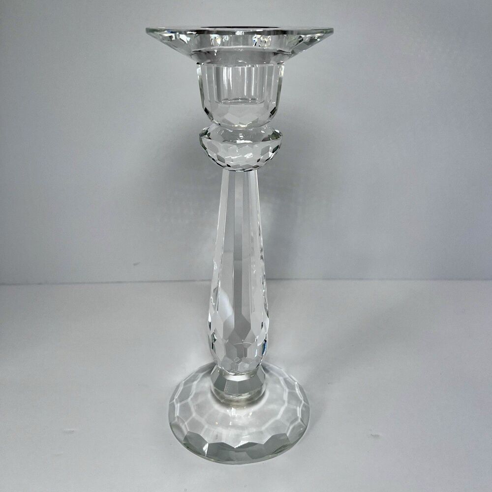 Elegant Faceted Crystal Glass Candlestick Holder Clear Cut Glass